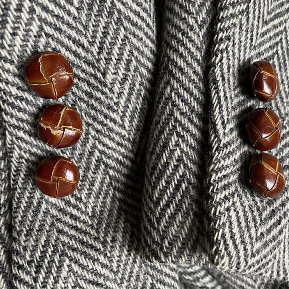 VTG 80s Wool Herringbone Tweed Single Breasted 2 Button Sportscoat Gray Men’s 44 - Picture 10 of 13